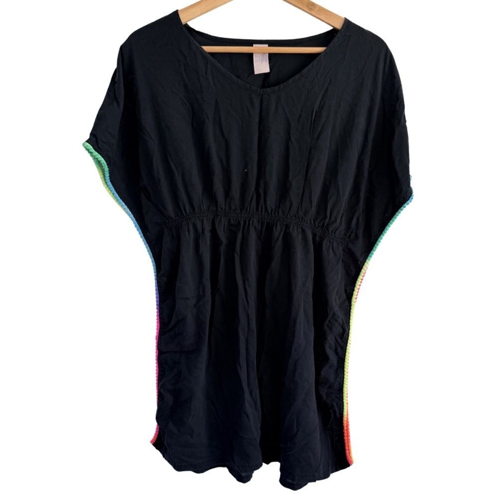 More Than Magic Girls Swim Cover Up Black Tunic XL 14 16 Colorful Trim Beach
